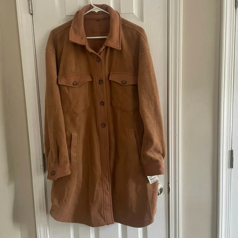 Blank NYC womens "Let's Get Lost" Fleece Blend Shacket, Large, Brown, A61 - Picture 1 of 13